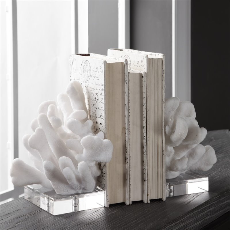 Uttermost Charbel Coastal Resin and Crystal Bookend in White (Set of 2)