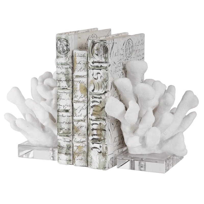 Uttermost Charbel Coastal Resin and Crystal Bookend in White (Set of 2)