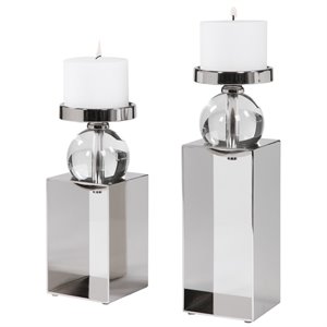 Uttermost Lucian Steel and Crystal Candleholder in Polished Nickel (Set of 2)