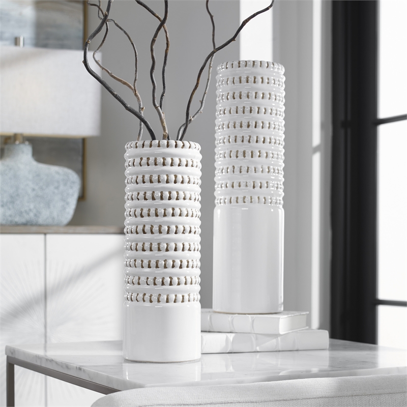 Uttermost Angelou Coastal Style Ceramic Vase in White (Set of 2)