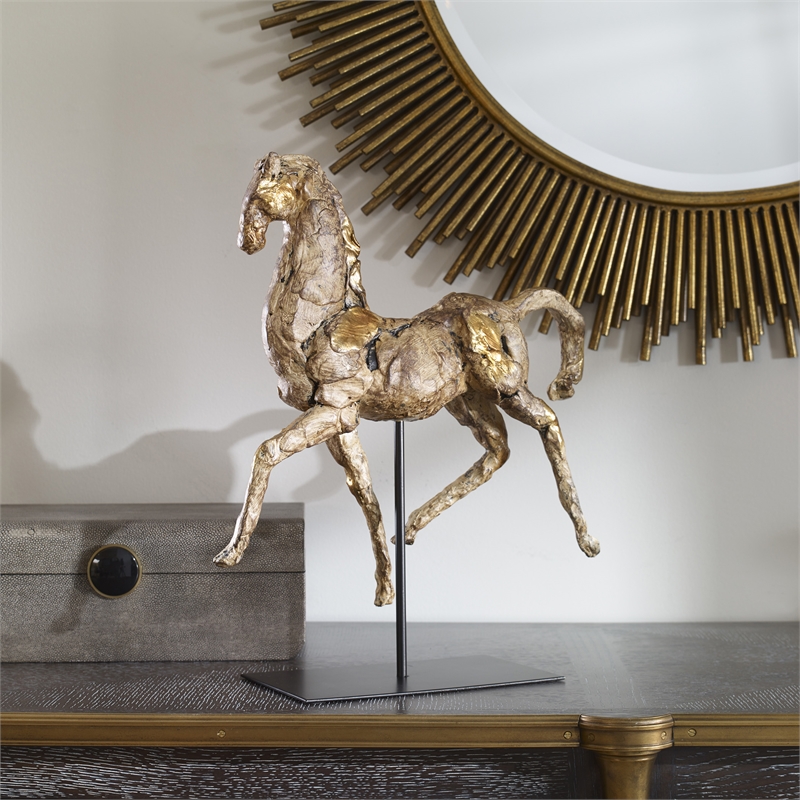 Uttermost Caballo Polyresin and Iron Dorado Horse Sculpture in Aged Silver