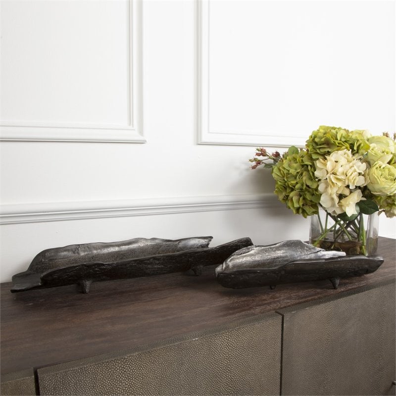 Uttermost Caryn Contemporary Aluminum Tray in Black Nickel (Set of 2)