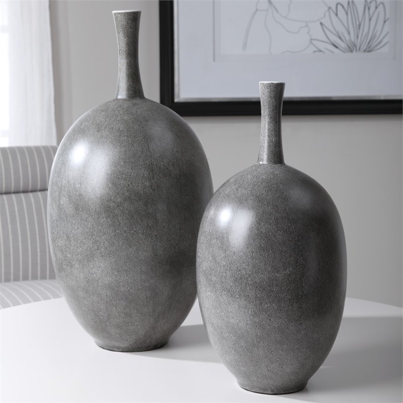 Uttermost Riordan Ceramic Vase in Marbled Black and White (Set of 2)