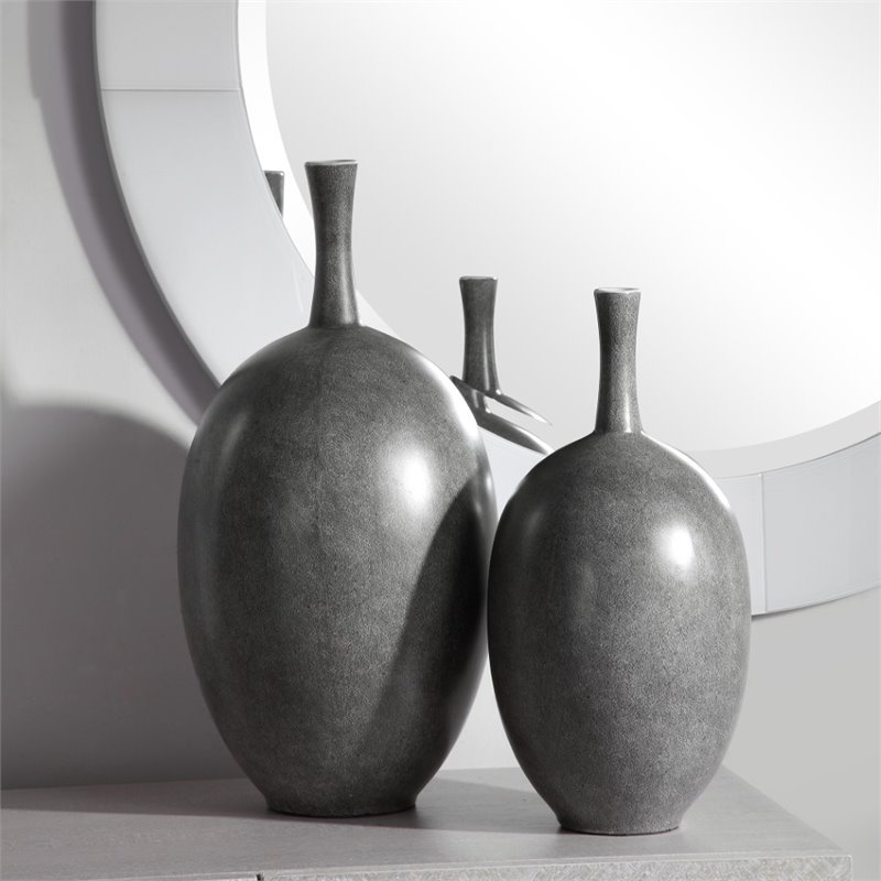 Uttermost Riordan Ceramic Vase in Marbled Black and White (Set of 2)
