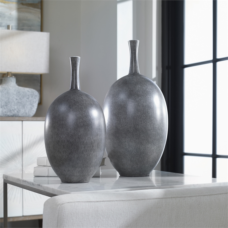 Uttermost Riordan Ceramic Vase in Marbled Black and White (Set of 2)