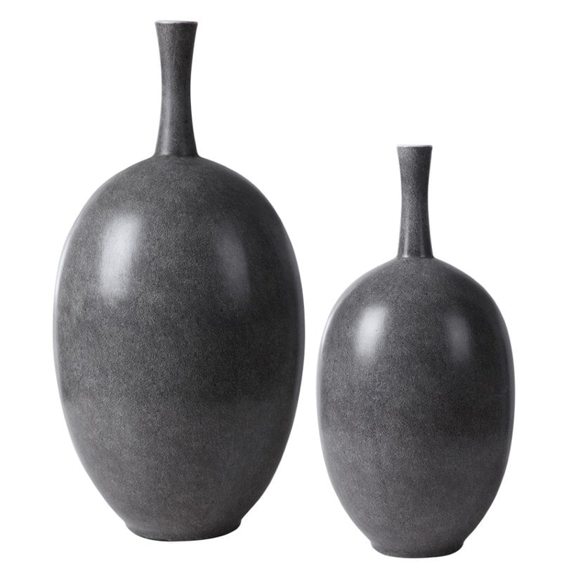Uttermost Riordan Ceramic Vase in Marbled Black and White (Set of 2)