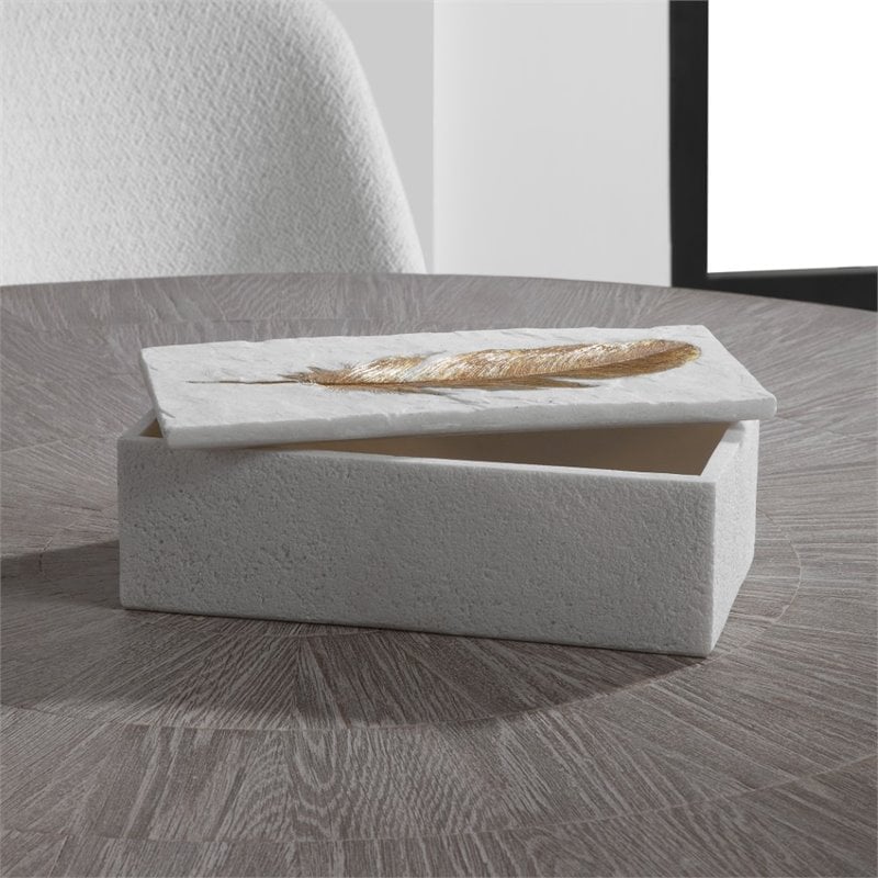 Uttermost Nephele Transitional Polyresin Stone Box in Aged White