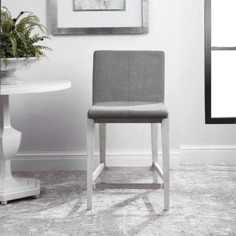 Uttermost Brazos Contemporary Wood and Fabric Counter Stool in Aged White