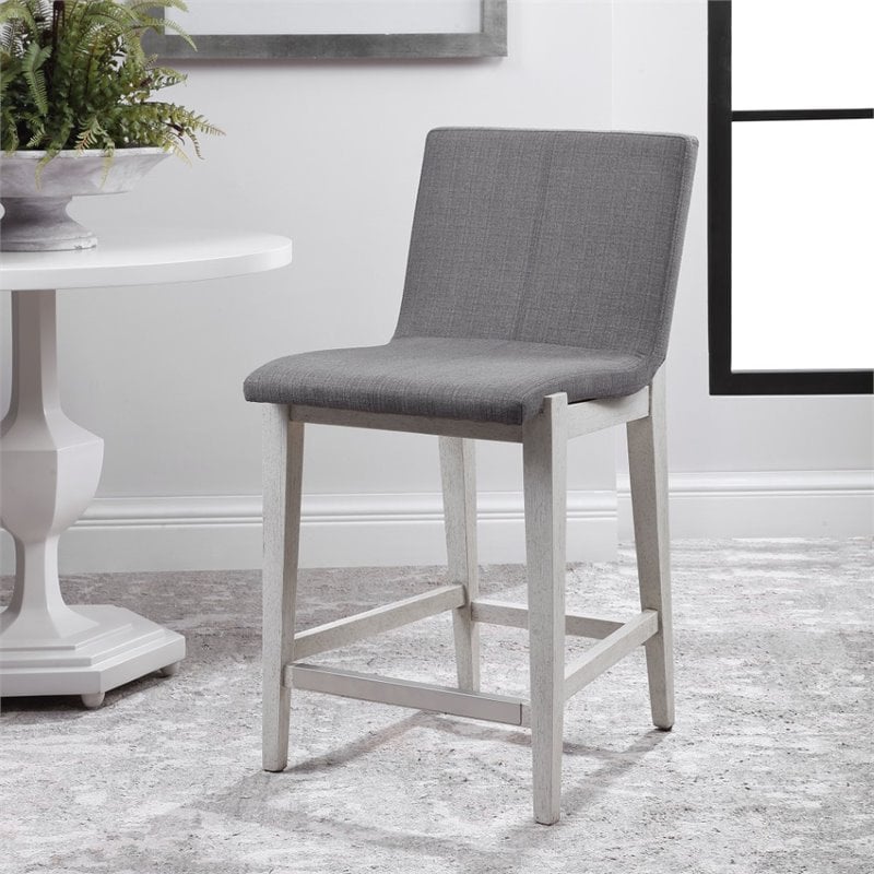 Uttermost Brazos Contemporary Wood and Fabric Counter Stool in Aged White