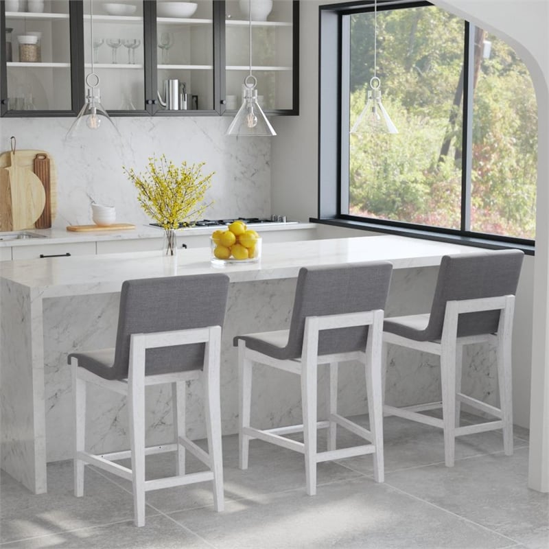 Uttermost Brazos Contemporary Wood and Fabric Counter Stool in Aged White