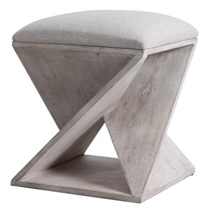 Uttermost Benue Coastal MDF Wood and Linen Ottoman in White Wash