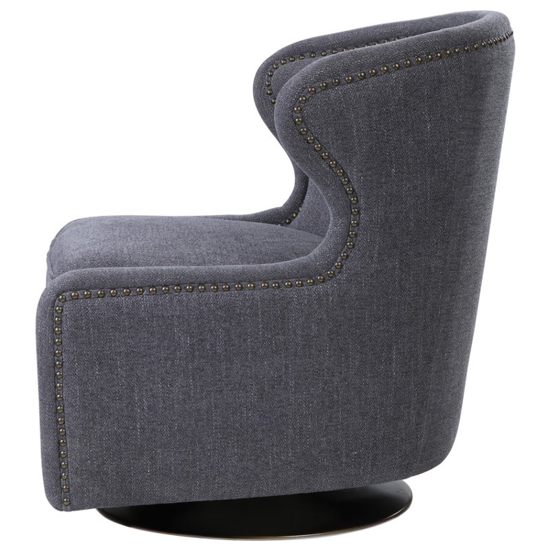 Uttermost Biscay Wood Iron and Fabric Swivel Chair in Charcoal Gray