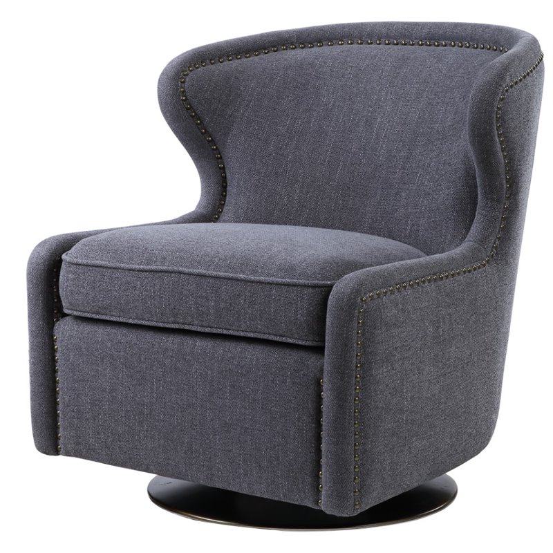 Uttermost Biscay Wood Iron and Fabric Swivel Chair in Charcoal Gray