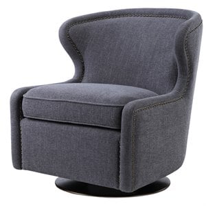 Uttermost Biscay Wood Iron and Fabric Swivel Chair in Charcoal Gray