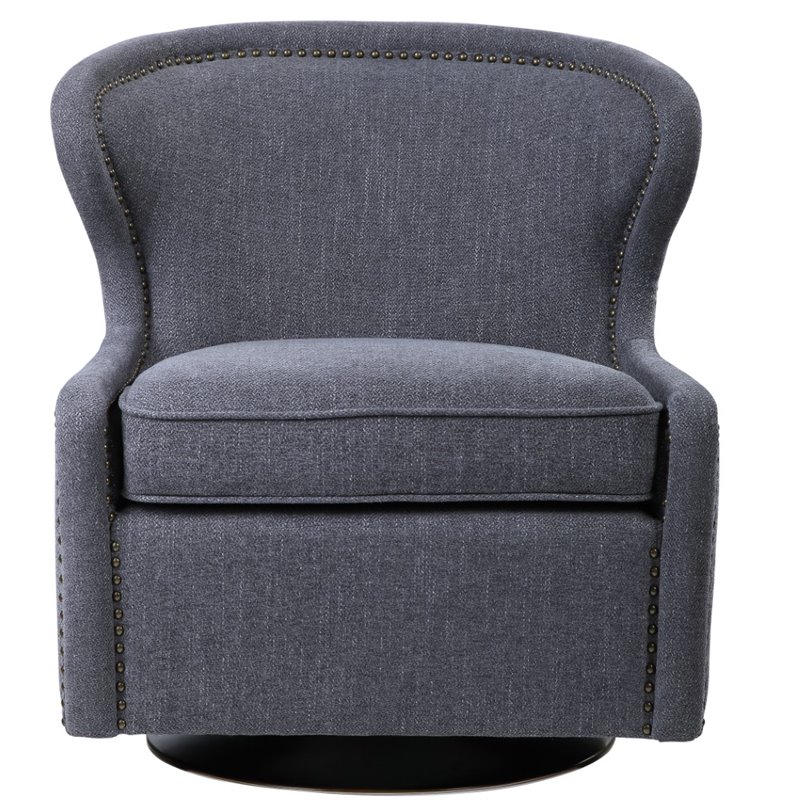 Uttermost Biscay Wood Iron and Fabric Swivel Chair in Charcoal Gray