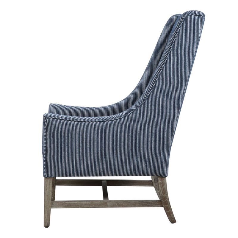 Uttermost Galiot Coastal Wood and Fabric Wingback Accent Chair in Blue and White