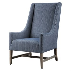 Uttermost Galiot Coastal Wood and Fabric Wingback Accent Chair in Blue and White