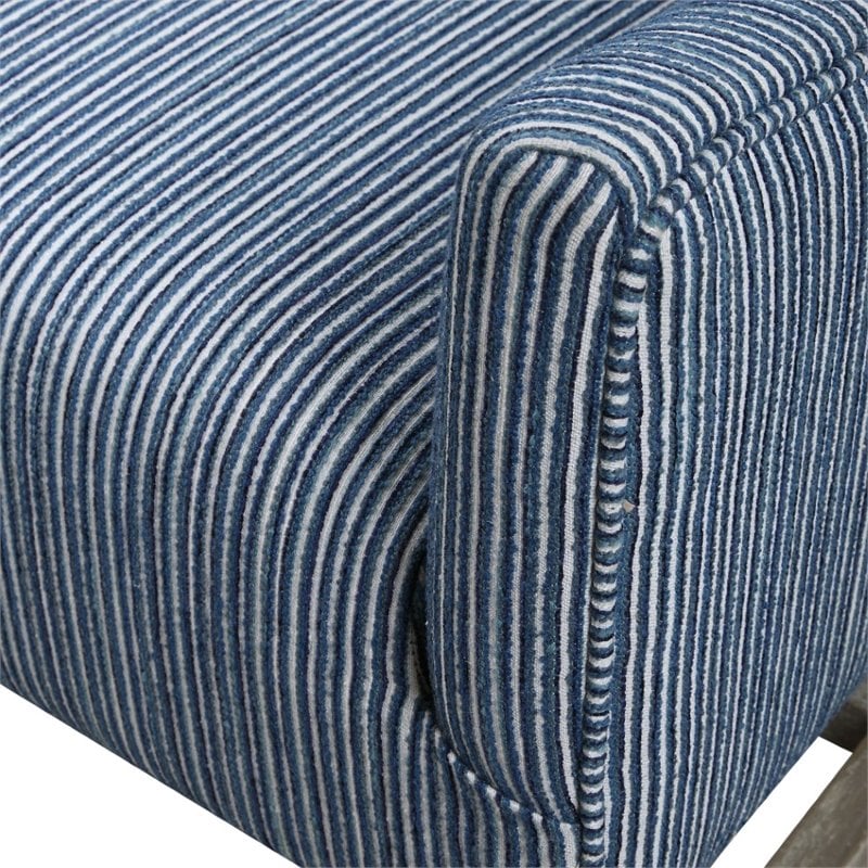 Uttermost Galiot Coastal Wood and Fabric Wingback Accent Chair in Blue and White