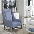 Uttermost Galiot Coastal Wood and Fabric Wingback Accent Chair in Blue and White
