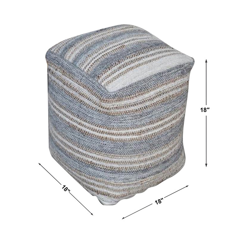 Uttermost Mesick Coastal Wool Hemp and Cotton Handwoven Pouf in Light Gray