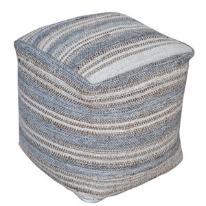 Uttermost Mesick Coastal Wool Hemp and Cotton Handwoven Pouf in Light Gray