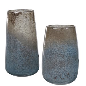 uttermost ione seeded glass vase in taupe and light blue ombre (set of 2)