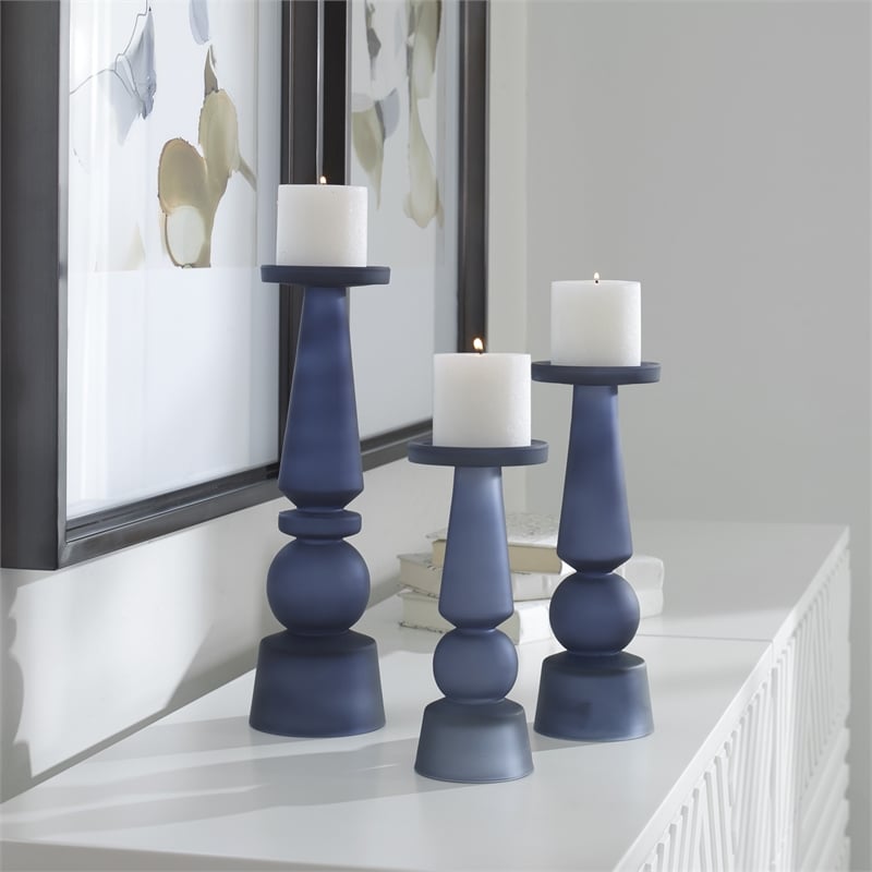 Uttermost Cassiopeia Glass Candleholder in Midnight Blue (Set of 3)