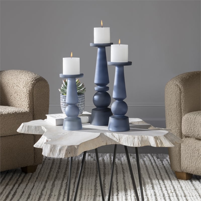 Uttermost Cassiopeia Glass Candleholder in Midnight Blue (Set of 3)