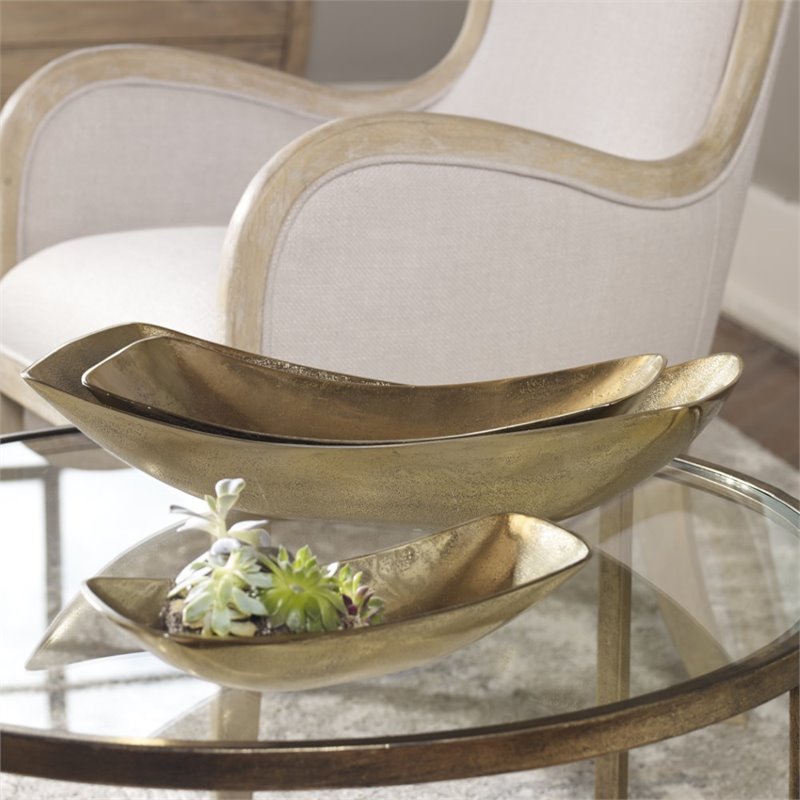 Uttermost Anas Farmhouse Aluminum Bowl in Antique Brass (Set of 3)