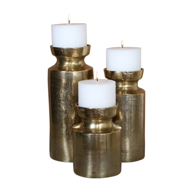 Uttermost Amina Aluminum and Wax Candleholder in Antique Brass (Set of 3)