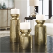 Uttermost Amina Aluminum and Wax Candleholder in Antique Brass (Set of 3)