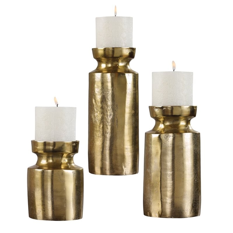 Uttermost Amina Aluminum and Wax Candleholder in Antique Brass (Set of 3)