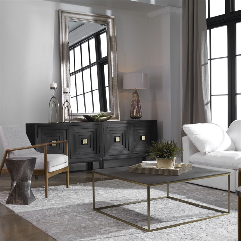 Uttermost Trebon Modern Faux Shagreen and MDF Coffee Table in Brushed Brass