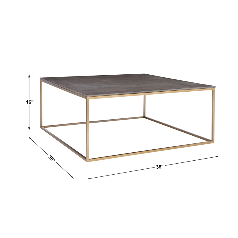 Uttermost Trebon Modern Faux Shagreen and MDF Coffee Table in Brushed Brass