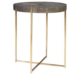 Uttermost Taja Round Stainless Steel and Wood Accent Table in Brushed Brass
