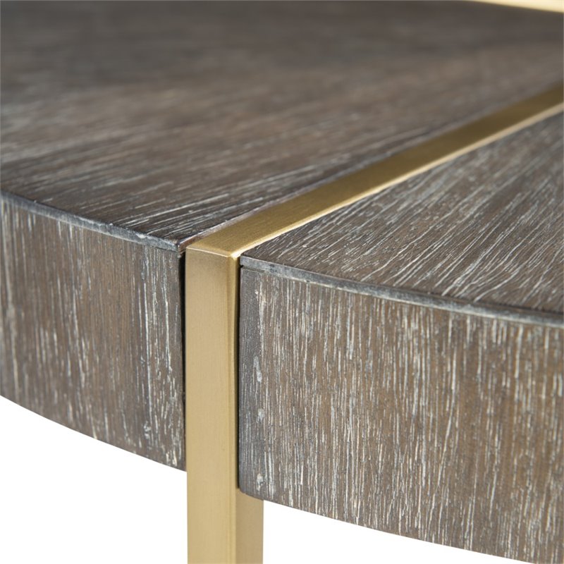 Uttermost Taja Round Stainless Steel and Wood Accent Table in Brushed Brass