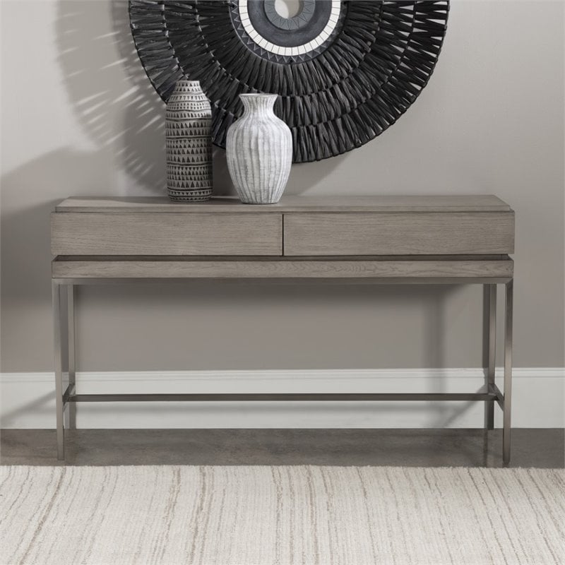 Uttermost Kamala Oak MDF and Stainless Steel Console Table in Mushroom Gray