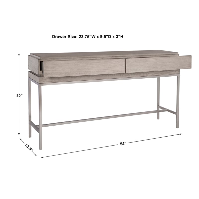 Uttermost Kamala Oak MDF and Stainless Steel Console Table in Mushroom Gray