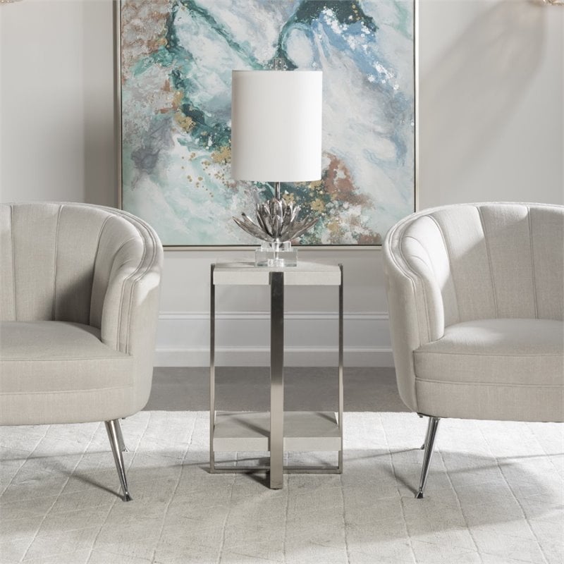 Uttermost Arnaut Steel and MDF Wood Accent Table in Milk White