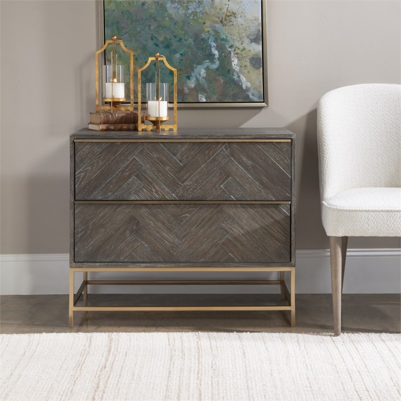 Uttermost Armistead MDF Wood and Steel Drawer Chest in Dark Walnut