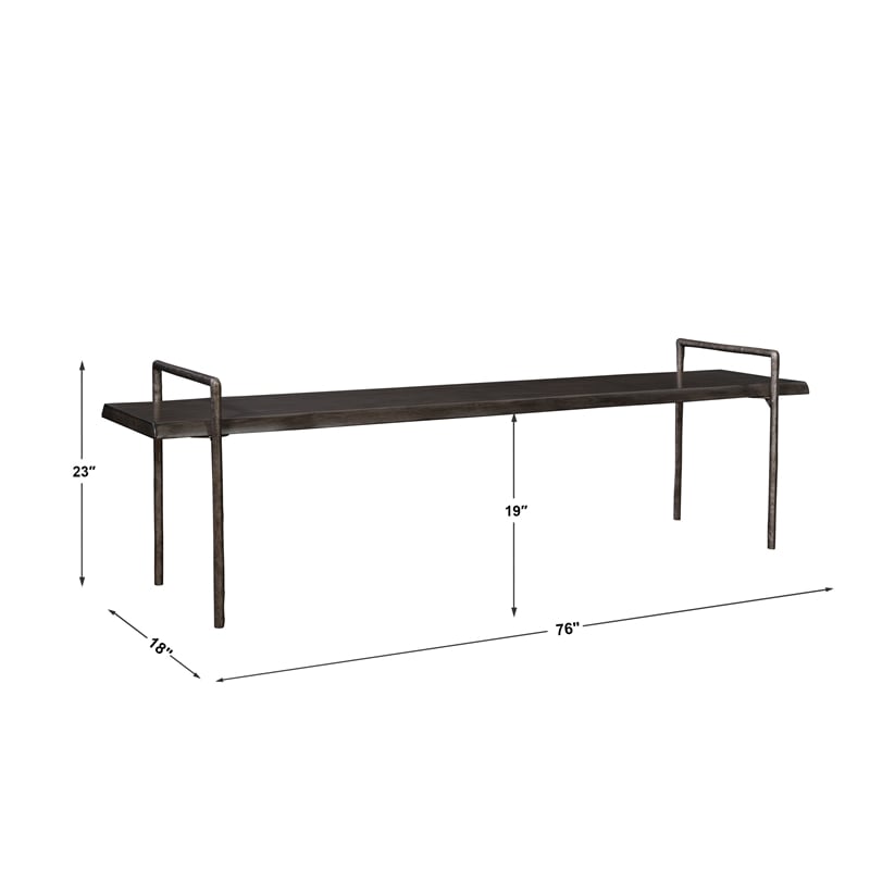 Uttermost Chandos Modern Iron and Wood Bench in Dark Gray/Silver