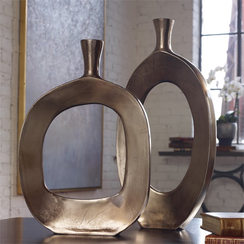 Uttermost Kyler Contemporary Aluminum Textured Vase in Bronze (Set of 2)