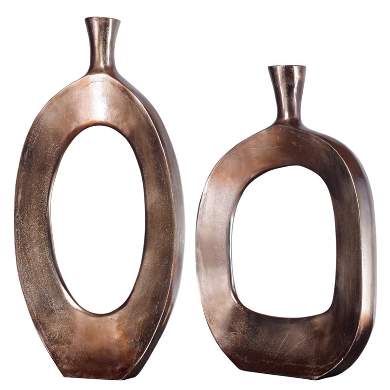 Uttermost Kyler Contemporary Aluminum Textured Vase in Bronze (Set of 2)