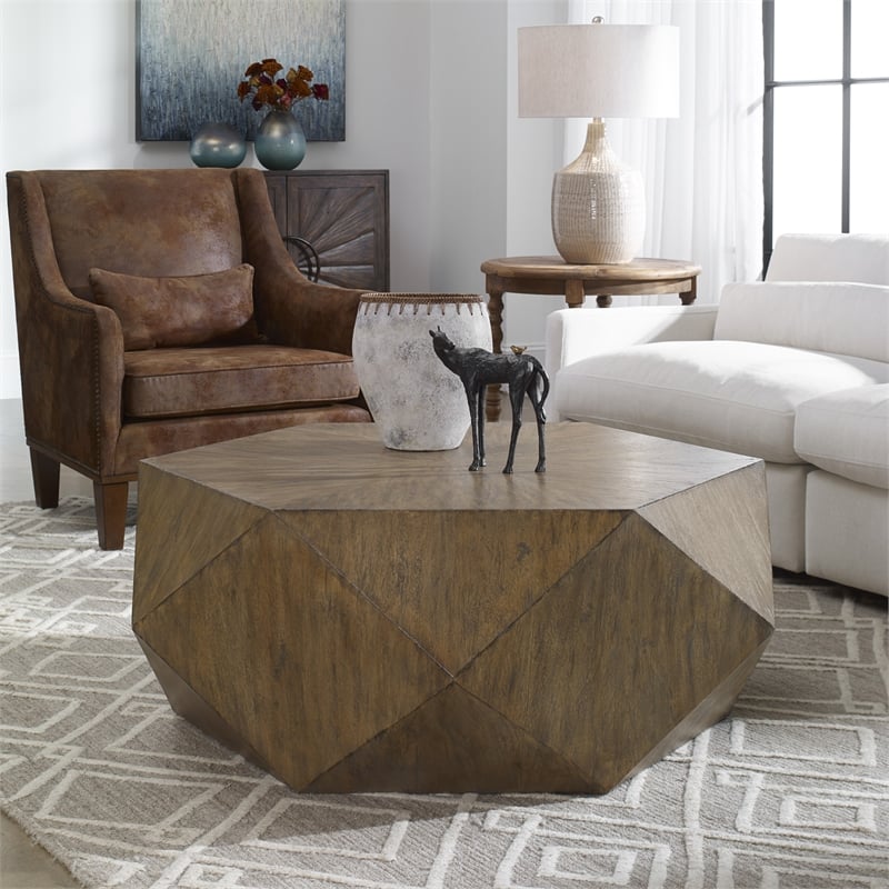 Uttermost Volker Modern Style MDF Wood Coffee Table in Honey Brown/Gray