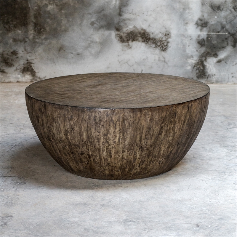 Uttermost Lark Round Transitional Wood Coffee Table in Aged Walnut