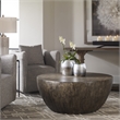 Uttermost Lark Round Transitional Wood Coffee Table in Aged Walnut