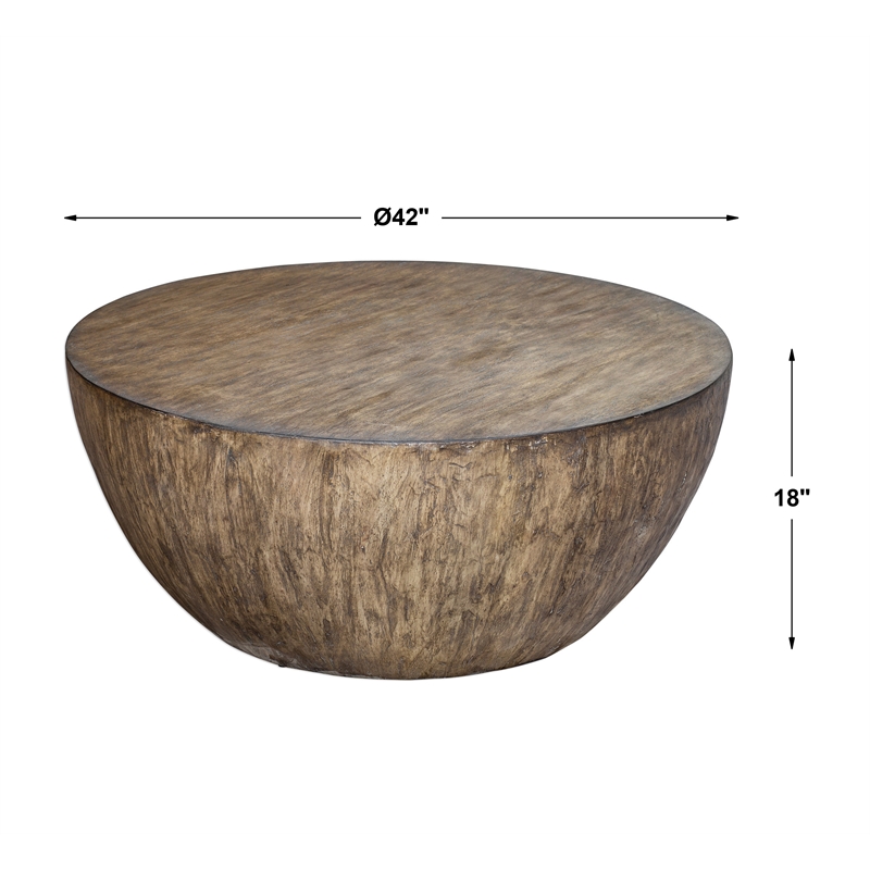 Uttermost Lark Round Transitional Wood Coffee Table in Aged Walnut