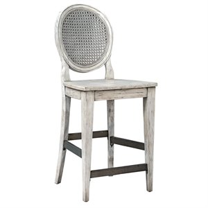 Uttermost Clarion Wood Metal and Rattan Counter Stool in Aged White