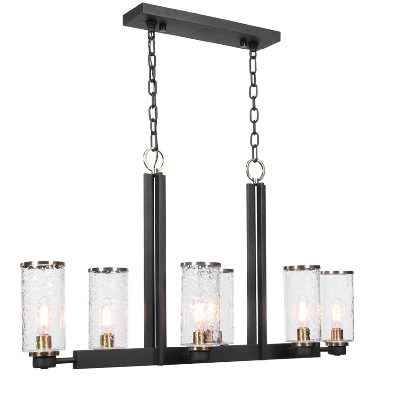 Uttermost Jarsdel 6-Light Farmhouse Steel and Glass Island Light in Sanded Black