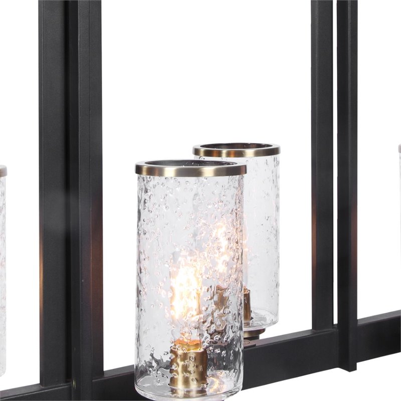 Uttermost Jarsdel 6-Light Farmhouse Steel and Glass Island Light in Sanded Black